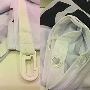 Karogam iestrādātas karabīnes vai plastmasas kniedes